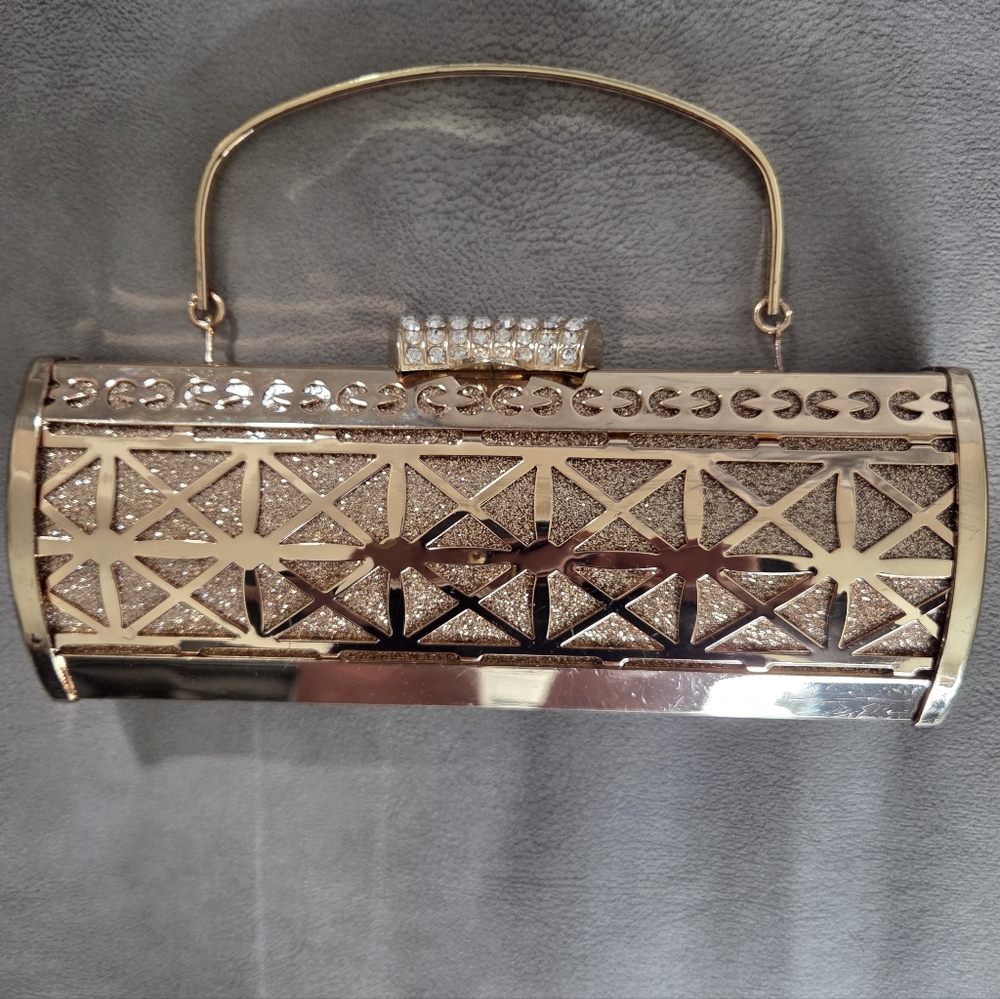 Gold Rhinestone Evening GLAM Clutch Bag Formal Party Wedding - Picture 1 of 14